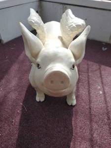 lot 61 image: UPDATED Ceramic Like Pig With Wings