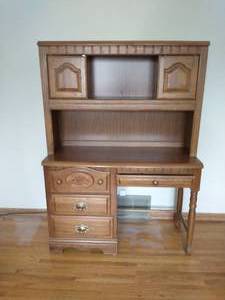 lot 73 image: Wood Desk With Shelf And Cabinet