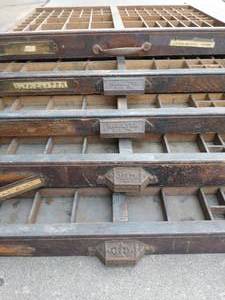lot 117 image: Five Vintage Wood Printers Drawers Letterpress Shadowbox Typeset