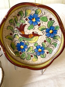 lot 4 image: Two Vintage Hand Painted Bird Motif Dishes