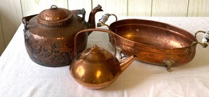 lot 11 image: Antique Copper Tea Kettle and More