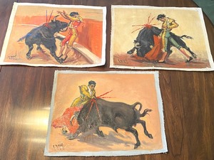 lot 58 image: Set of Five Unframed Oil on Canvas Matador Paintings