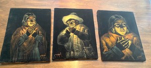 lot 59 image: Three Velvet Portrait Paintings