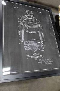 lot 36 image: R.T. Mullins Football Helmet Patent 1,698,769 Jan 15 1929 Framed Wall Art 1THx26Wx32H