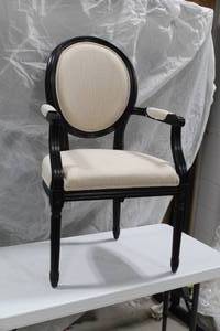 lot 3 image: Wood Formal Dining Arm Chair Padded White 23Wx19Dx40H