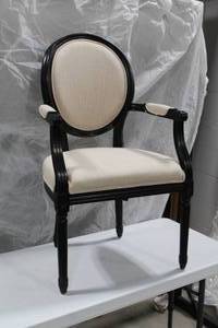 lot 103 image: Wood Formal Dining Arm Chair Padded Black 23Wx19Dx40H