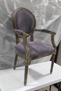 lot 106 image: Wood Formal Dining Arm Chair Padded Purple 23Wx19Dx40H