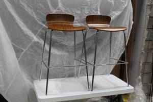 lot 109 image: Lot of (2) Metal Stool with Curved Wood Seat 18Wx18Dx35H