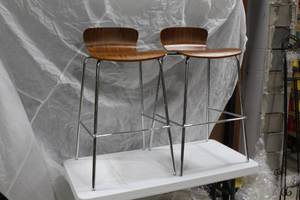 lot 112 image: Lot of (2) Metal Stool with Curved Wood Seat 18Wx18Dx35H