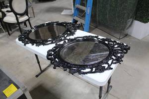 lot 19 image: Lot of (2) Ornate Framed Wall Mirror Black 33Wx23H