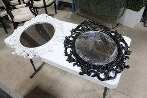 lot 121 image: Lot of (2) Decorative Frame Wall Mirror Black, White 33Wx23H