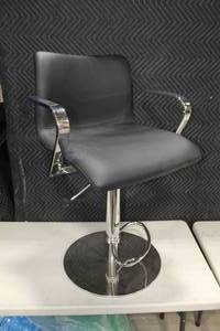 lot 62 image: Chrome Metal Pedestal Arm Chair with Padded Seat Black 22-12Wx19Dx36H