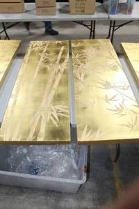 lot 74 image: Lot of (3) Panel Wall Dcor Bamboo Print Gold 16Wx2Dx47-14H
