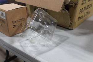 lot 137 image: Lot of (15) Slotted Glass Table Dcor (in box)