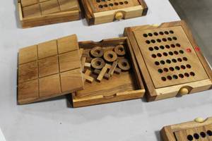 lot 143 image: Lot of (2) Wood Board Games - Connect Four, Tic Tac Toe