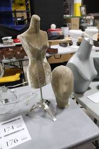lot 173 image: Lot of (2) Displays - Womens Dress Display Stand, Oversize Mannequin Head Tan