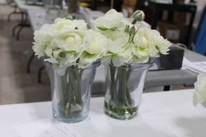 lot 184 image: Lot of (2) Fauz Flower Arrangement in Glass Vase 9H