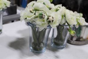 lot 183 image: Lot of (3) Fauz Flower Arrangement in Glass Vase 9H
