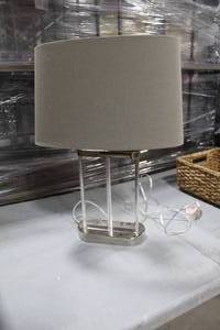 lot 187 image: Chrome Base Table Lamp with Tan Shade 23H
