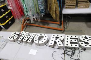 lot 211 image: SMORES Metal Lighted Sign 11H  with 3 Boxes of Bulbs