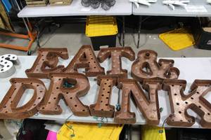 lot 212 image: EAT & DRINK Metal Lighted Sign 15H
