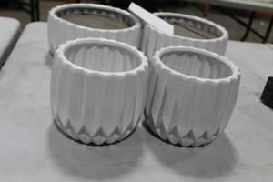 lot 228 image: Lot of (2) Ribbed Vase White 6Dx 5-12H