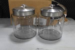 lot 357 image: Lot of (2) Mini Montana Glass Jar with Stainless Steel Lid