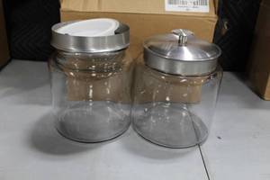 lot 358 image: Lot of (2) Mini Montana Glass Jar with Stainless Steel Lid