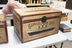 lot 414 image: Leather Bound Trunk with Grand Star Line Logo 27-12Lx17Wx16H