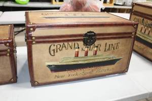 lot 413 image: Leather Bound Trunk with Grand Star Line Logo 23-12Lx14Wx13H
