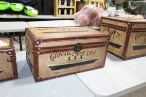 lot 412 image: Leather Bound Trunk with Grand Star Line Logo 19-12Lx11Wx10H