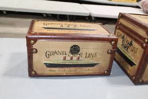lot 411 image: Leather Bound Trunk with Grand Star Line Logo 14Lx 8-12Wx 7-12H