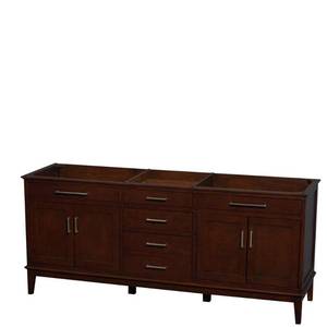Wyndham Collection Hatton 80 in. Double Vanity in Dark Chestnut with Beveled Mirror, WCV161680DCDIVUNSM24 - Missing Top.