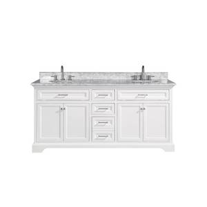 Home Decorators Collection Windlowe 61 in. W x 22 in. D x 35 in. H Bath Vanity. Cracked Top. Scratch and Dent - For Restore.