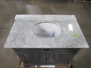 Home Decorators Collection Windlowe 37 in. W x 22 in. D x 35 in. H Bath Vanity in Gray with Carrara Marble Vanity Top in White with White Sink 15101-VS37C-GR