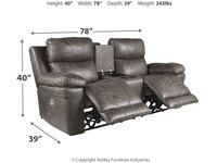 lot 9 image: Signature Design by Ashley, Erlangen Power Reclining Loveseat Console Adjustable Headrest in Midnight-3000418 - BRAND NEW - NO RESERVE