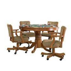 lot 31 image: Signature Design by Ashley, Mitchell Oak 5 Piece 3-in-1 Game Table Set,100951-S5 - BRAND NEW - NO RESERVE