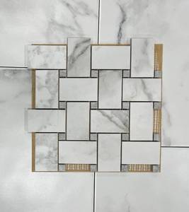 lot 144 image: 19 Sheets Sichenia Marmo-Pietra Calcutta Basketweave Italian Porcelain Mosaic Tile