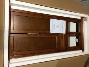 Hampton Harbor 25 in. W 4-Door Tall Cabinet in Sequoia by Home Decorators Collection Customer Returns See Pictures