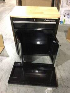 Ready-to-Assemble 22-Gauge Steel 1-Drawer 2-Door Garage Base Cabinet in Black (28 in. W x 33 in. H x 18 in. D) by Husky Customer Return See Pictures