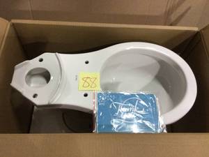 Exclusive Foundations 2-Piece 1.28 GPF Single Flush Round Front Toilet with Sanborne Slow-Close NightLight Seat in White by Delta Customer Returns See Pictures&nbsp