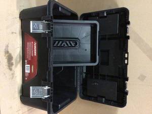 22 in. Plastic Portable Tool Box with Metal Latches in Black by Husky Customer Returns See Pictures&nbsp