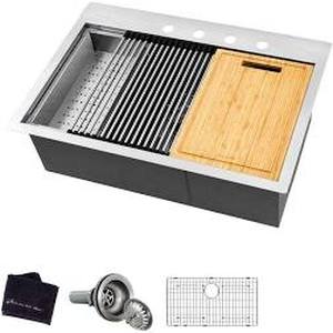 Glacier Bay All-in-One Drop-In Stainless Steel 27 in. 4-Hole Single Bowl Kitchen Workstation Sink with Accessories Kit not used