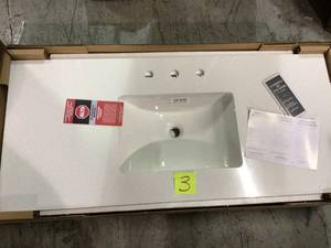 lot 3 image: Tap and Hold to Zoom 49 in. W x 22 in. D Engineered Marble Vanity Top in Snowstorm with White Single Trough Sink Customer Returns See Pictures 