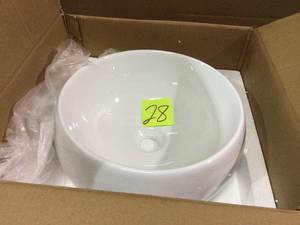 lot 28 image: 15.75 in. Round Topmount Basin Above Counter Porcelain Vessel Bathroom Art Sink White Customer Returns See Pictures 