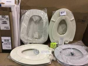 lot 34 image: Eljer Emblem Elongated Square Closed Front Toilet Seat in White Customer Returns See Pictures 