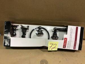 lot 72 image: Porter 3-Piece Bath Hardware Set with Towel Ring Toilet Paper Holder and 24 in. Towel Bar in Oil Rubbed Bronze by Delta Customer Returns See Pictures 