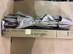 lot 77 image: 9 in stock Aisle FW, Bay 017Text to Me Exclusive 7.5 ft. Steel Market Outdoor Patio Umbrella in Riverbed Taupe Customer Returns See Pictures 