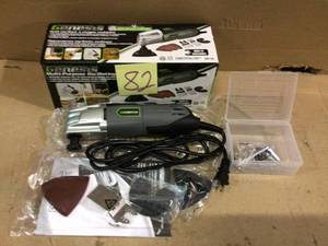 lot 82 image: 1.5 Amp Multi-Purpose Oscillating Tool and 19-Piece Universal Hook-And-Loop Accessory Set with Storage Box Customer Returns See Pictures 