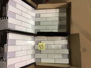 lot 92 image: 2 cases of Retro Brick Bianco 11.57 in. x 11.3 in. x 6mm Matte Porcelain Mesh-Mounted Mosaic Tile (13.65 sq. ft.Case) not used